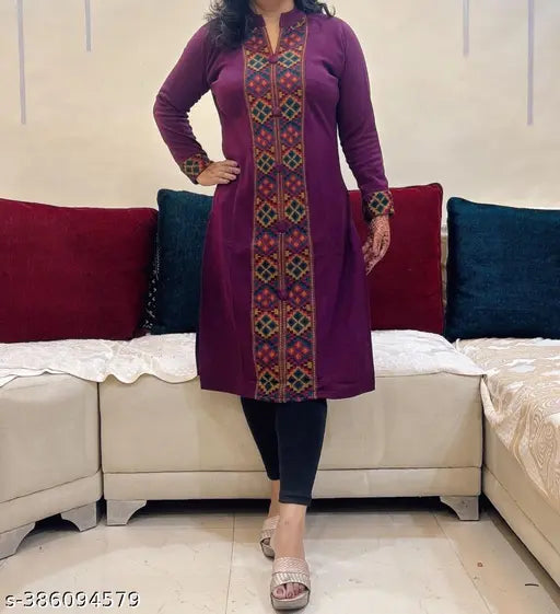 Knitted Woolen Winter Kurti Win Kullu Patti Design