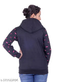 Goodluck Fleece Casual Full Sleeves Printed Hooded Sweatshirt For Women