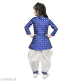 Hariyal Creation Kids Party/Festive Designer White Checked Kurta Salwar with Coti Suit For Girls