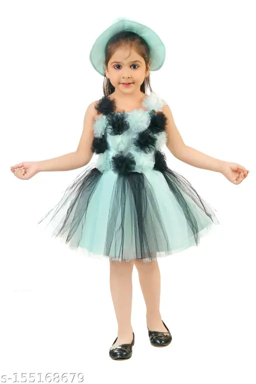 Baby girl Dress Net Frock with cap , Frocks & Dresses (Green)