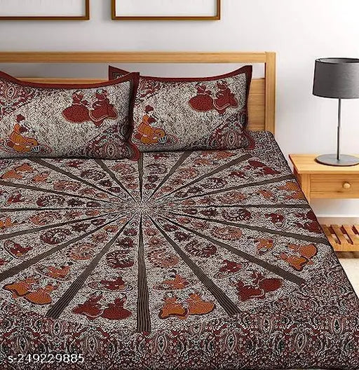 jaipuri cotton double bed bedsheet with 2 pillow cover