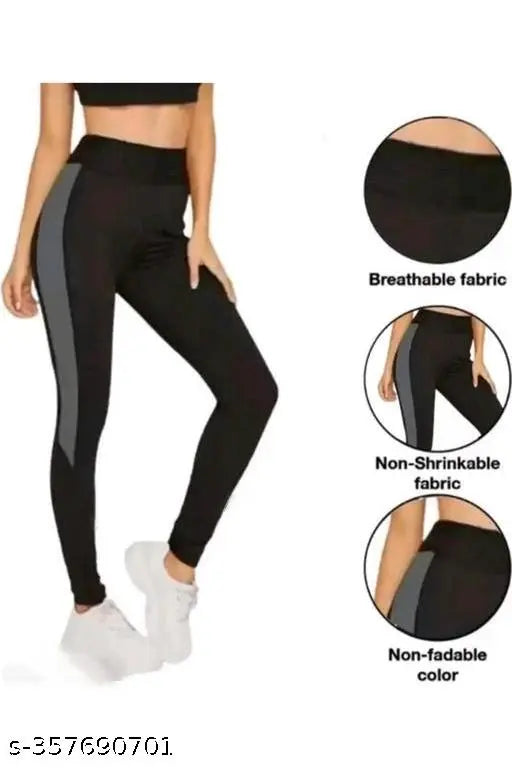 A.S. jeggings Gym wear Jeggings Ankle Length Free Size Workout Trousers | Stretchable Striped Jeggings | Yoga Track Pants for Girls & Women (Free Size 28-40 Inch)