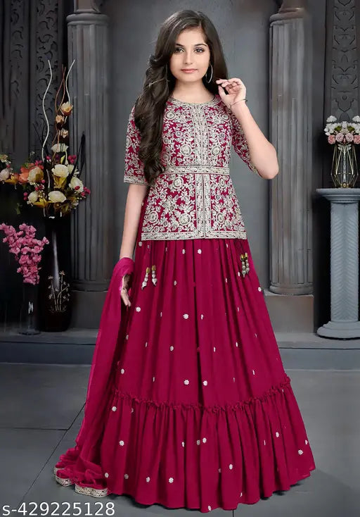 "Beautiful Embroidered Kids' Lehenga Choli for Weddings"