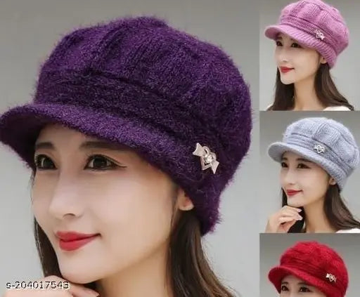 Piftif Assorted colour Women Hat Solid Color Knitted Autumn Winter Lightweight Dome Hat for Outdoor