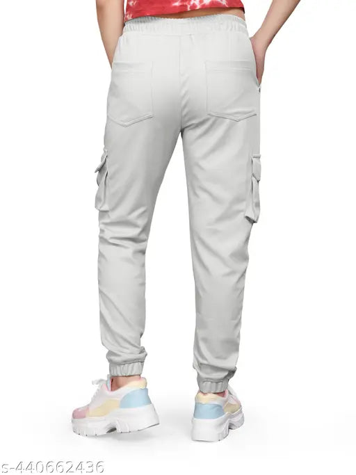 Womens Light Grey Color Full Length Tight Fit Latest Desgin Stretchable cargo Trouser for Gym and Night Wear under 300