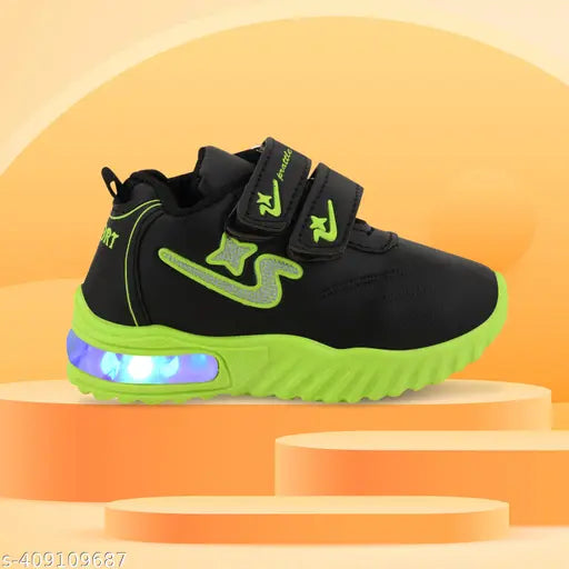 Prattle Foot Kids Led Shoes, Casual Led Velcro Shoes, Light weight Shoes, Outdoor Sports Shoes for Little Tiny Kid A-T101Green.