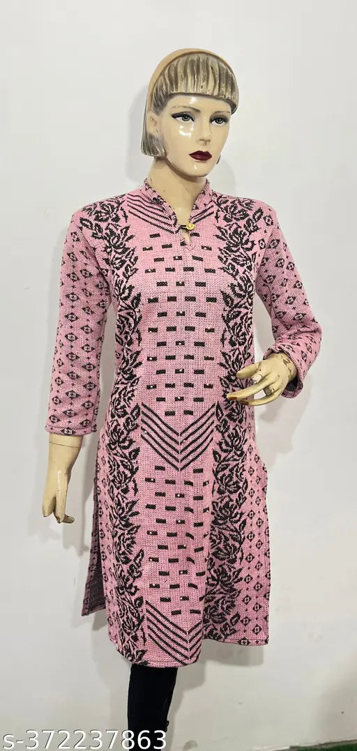 ladies woolen kurti for winter PINK FLOWER