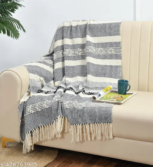 HomewayTex 100% Cotton Horizion Throw, Sofa Throw,Bed Throw and Blanket Elc.Size:-130X180 CMS OR 52X70 INCH , Colour:- Navy Blue