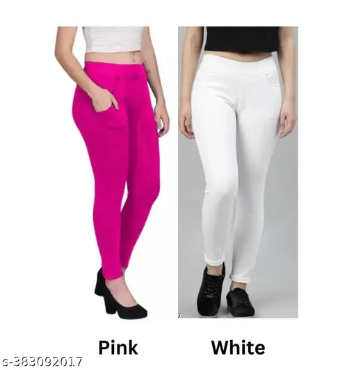 pocket jeggings pack of 2 pink combo