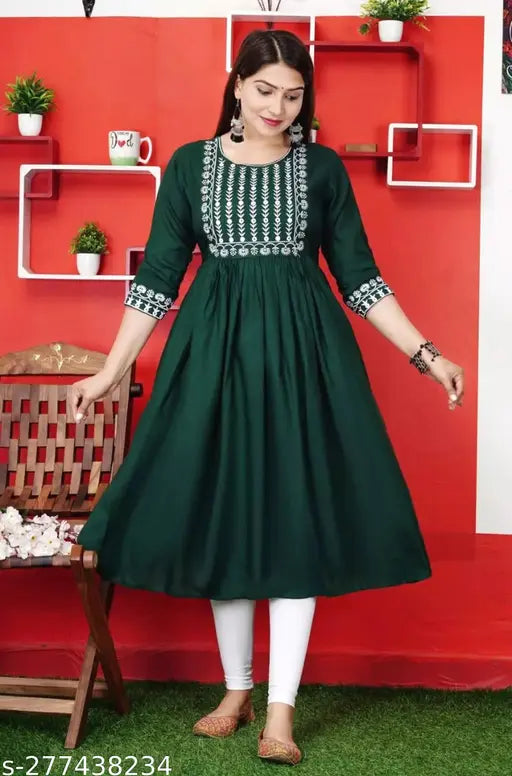 Aanshi FASHION Rayon Embroidered Anakali Kurti