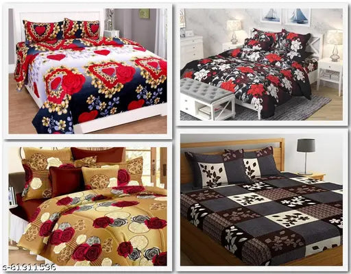 Disha Creations Combo of 4 king size doublle bedsheet with 8 pilow covers