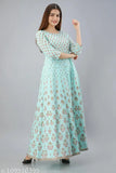 ftDiva women's Printed Anarkali Long Kurta in Light Green