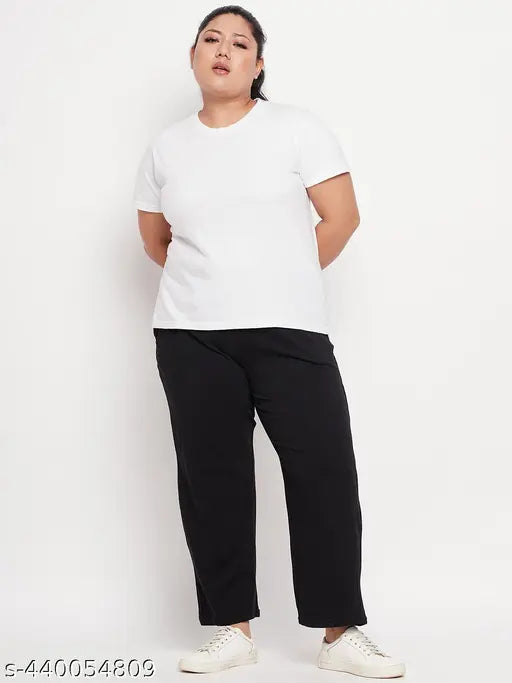 Women Cotton Plus Size Pyjama/Lower/Loungewear Pants with Side Pockets-Black