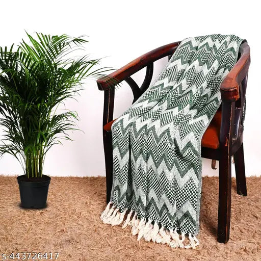 Stitch Weave 100% Cotton Throw Blanket for Couch | Soft | Plush | Warm and Cozy Throw Blanket, Single Layer, Perfect for Bed Couch and Sofa Chair (Green, 50 x 60 Inches)