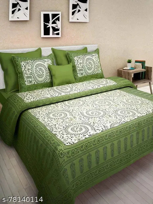 Cotton Bedsheet Combo Pack 2 Bedsheet with 4 Pillow Cover ( 1 Gangor Green+1 Other Trendy )