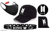 BTS CAP MASK COTTON COMFORTABLE BTS CAP + BLACK MACHING MASK AND 100% FREE METAL KING BRACELETE FOR MEN AND BOYS pack of 3