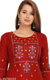 Rayon Trendy Solid Stylish Embroidered Kurti Maroon| Regular Fit Stright Cut Kurti | Kurta Casual Wear Office Wear For Women | Kurti For Jeans Leggings Women's Ladies