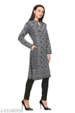 Women's A-line Printed Navy Blue Woollen Kurti