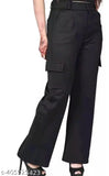 Name: |Women Premium Cotton Wide Leg 4 Pocket Cargos/Trousers | Relaxed Fit Cargo Pants with Insert Pockets