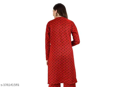 Gorgeous Women's Printed Woolen A-line Kurta Elegance in Every Stitch