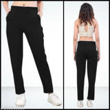 Women Regular Fit Black laycra Trousers