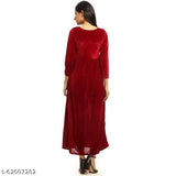 Women's Fit and Flare Solid Red Winter Kurti