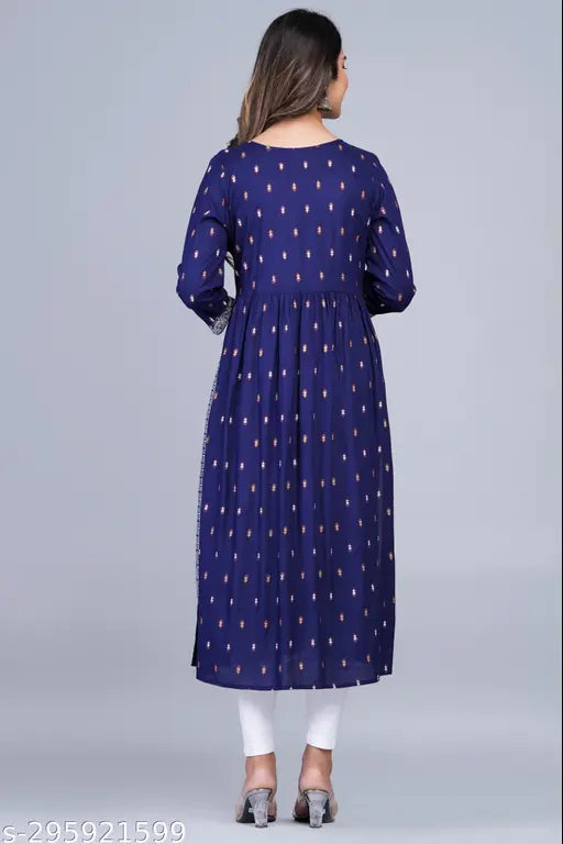 New Stylish Women Floral Printed Aline Kurta(Blue)