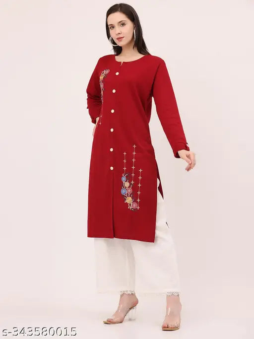 BLUSHH COLLECTION Women's Embroidery Pattern Wool Kurta