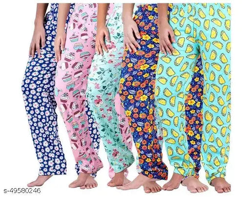 US Trendz Womens Track Pant Lower Cotton Printed Pyjama/Lounge Wear –Soft Cotton Night Wear/Pyjama for Women Pure Cotton Stretchable Pyjamas For Women Free Size Lowers(Pack of 5Pcs)