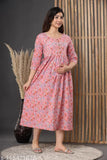 Women's Pure Cotton Floral Printed Maternity Gown/Maternity Wear/Feeding Gown A-line Maternity Feeding Dress Maternity Kurti Gown for Women