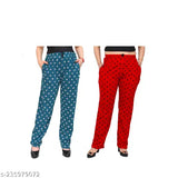 SK HOSIERY: PACK OF 2 COMBO OF WOMEN'S/GIRLS COTTON PYJAMA / LOWER / BEAUTIFUL DESIGNS WITH MULTICOLOR / 2 STYLISH DESIGNER PAJAMA/LOWER