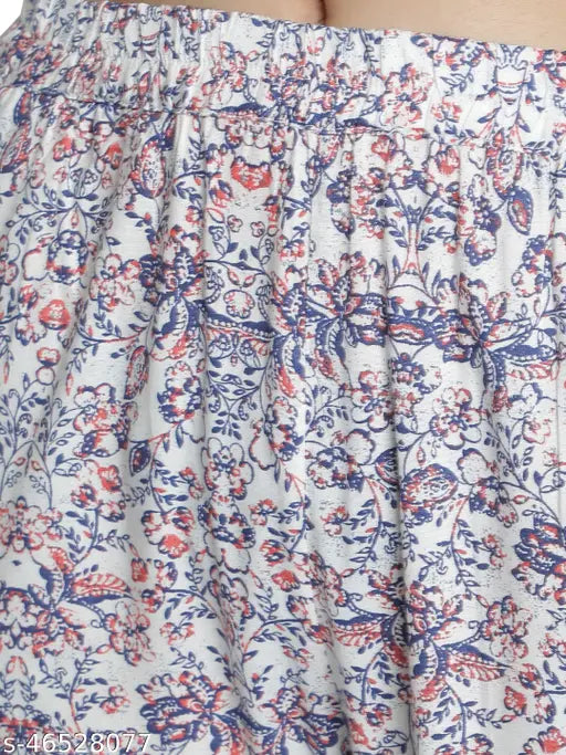 NUEVOSDAMAS RAYON FLORAL WHITE PRINTED PYJAMA