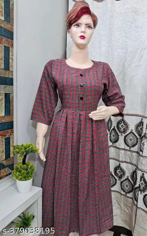 Maroon Woolen Frock Kurti for Winter | Women Checkered Wool Anarkali Kurta (Multicolor)