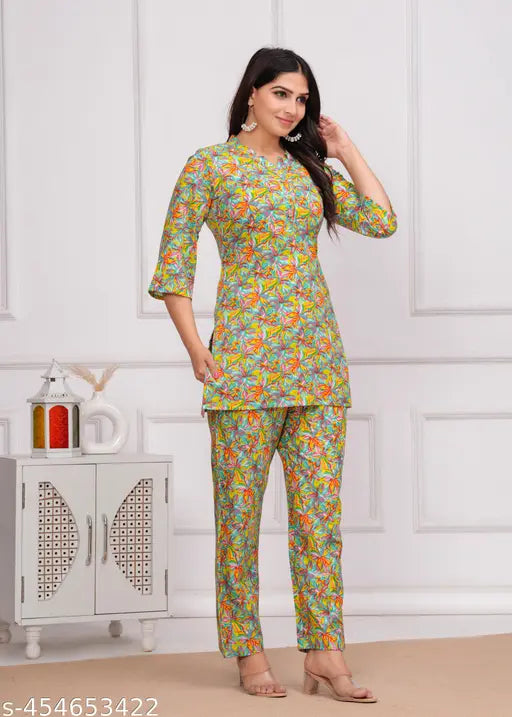 JAIPURFAME Women's Cotton All Over Floral Block Printed Night Suit Top And Pajama Set Stylish Women Nightsuits