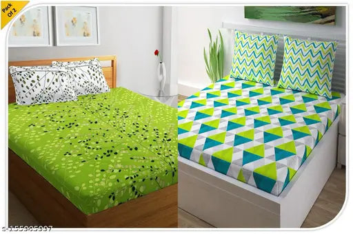 Cotton Fabrics Jaipuri Bedsheet Combo Pack 2 Bedsheet with 4 Pillow Cover