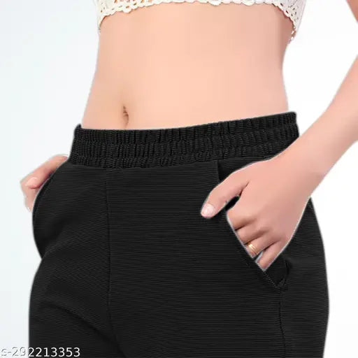 Women Regular Fit Black laycra Trousers