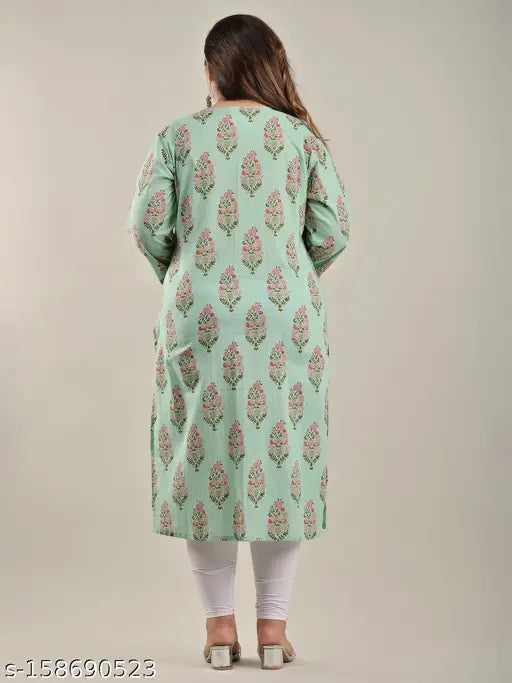 Swasti Women Printed Cotton Straight Kurta  (Green)