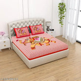 144 TC Cotton Double Printed Flat Bedsheet -D-EXL-358-RED