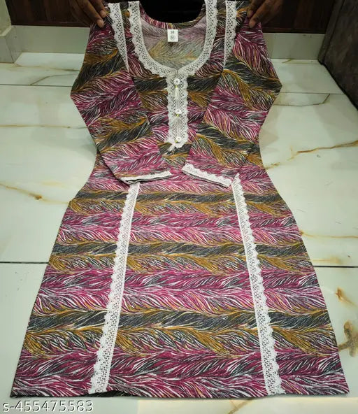 Wooleen Printed Kurti With Lace work