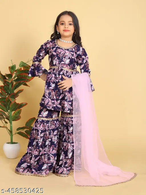 Girls Aliya Cut Top with Sharara Dupatta set