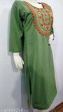 Women's Straight Embroidered Green Woollen Kurti