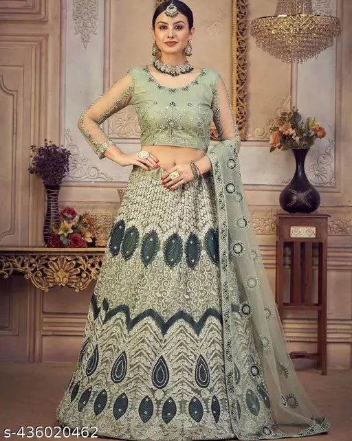 Jesani Creation Aliya Letest Trendy Design Ari Work Embridered Free Size Lehenga Choli Up to 2XL With Unstitched Blouse Piss/Sleeve, And Dupatta/Designer Lehenga /Wedding Lehenga/banarasi lehenga.