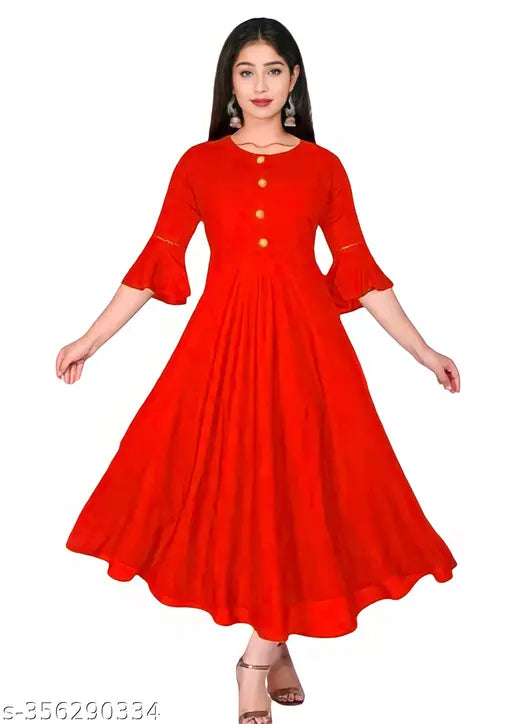 Stylish Fashionable Women's Rayon Anarkali Kurti with Gown Flare (Red)