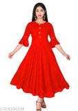 Stylish Fashionable Women's Rayon Anarkali Kurti with Gown Flare (Red)