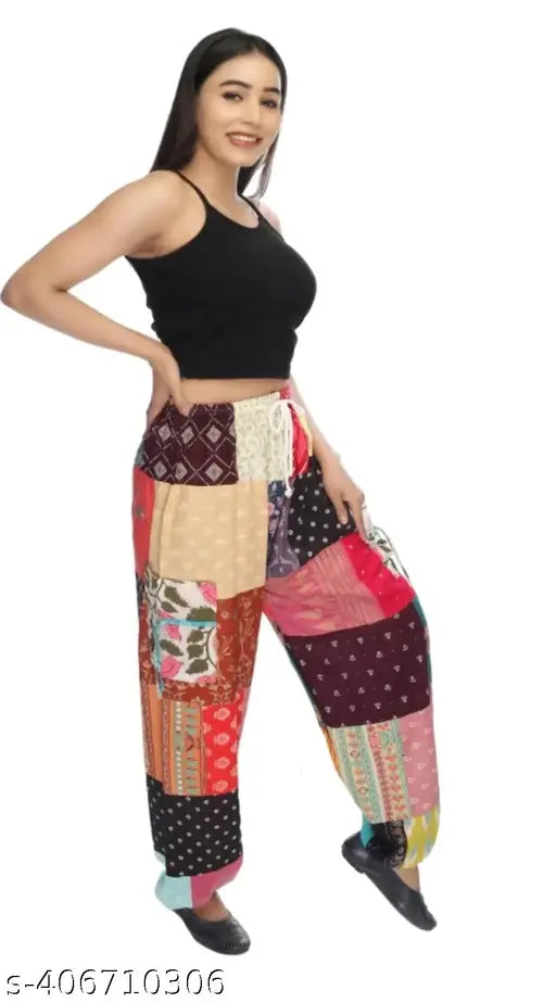 Unisex Loose fit Harem Pants Pure Cotton Multicolor Patch Work Yoga Wide Leg Pajama Every pic is Unique | Pure Cotton Patch Work Navratri Dance Gharba Yoga Wide Leg Harem Pants Men's and Womens