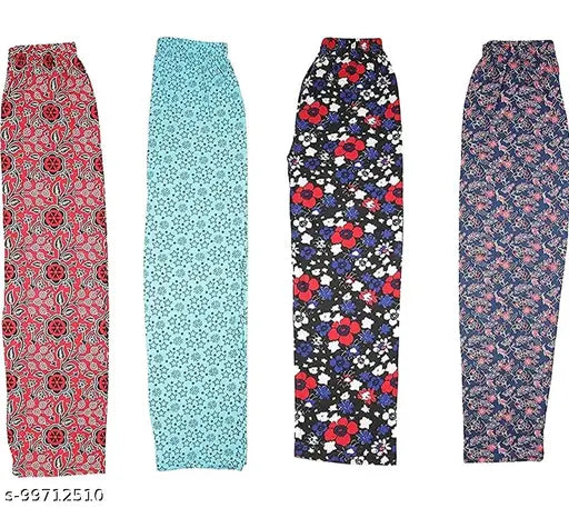 Womens Pyjama/Night Pant/Track pant- Soft polyster febric night Wears combo Pack of 4 (Assorted Prints