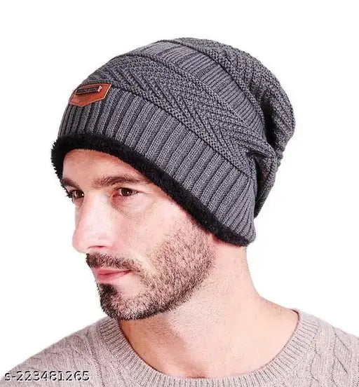 Tomkot Men's and womens Snow Proof Woolen Cap Inside Fur Warm Winter Soft Beanie Cap pack of 1.