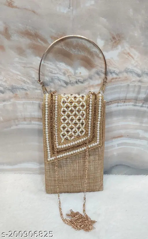 FANCY PARTYWEAR HANDWORK MOBILE COVER SLING SAREE POUCH HAND HELD PURSE WITH HANDLE/CHAIN/CLIP