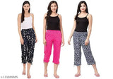 NANDAVAN Women's Cotton All Over Print Nightwear Capris Set of 3 (Prints or Colors may vary)