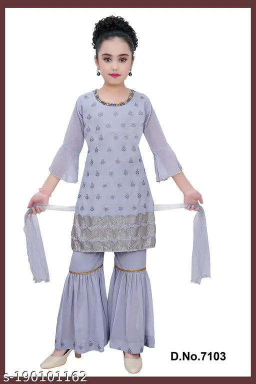 Ravishing Girls Fancy Ethnic Kurta And Sharara Set